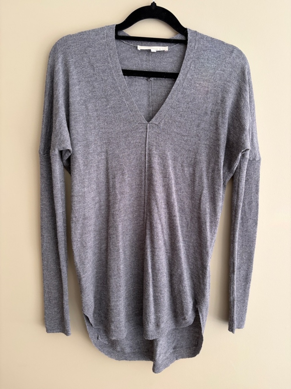 Monk & Lou Gray V-Neck Lightweight Knit Sweater